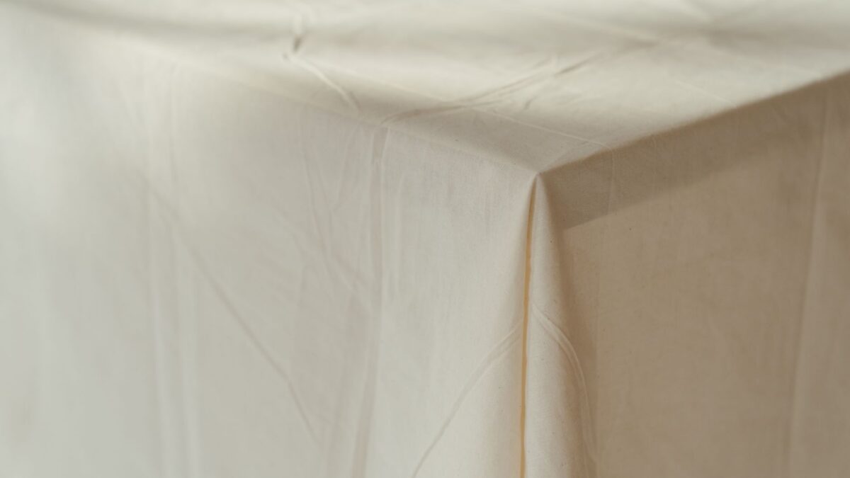 folded linen tablecloth